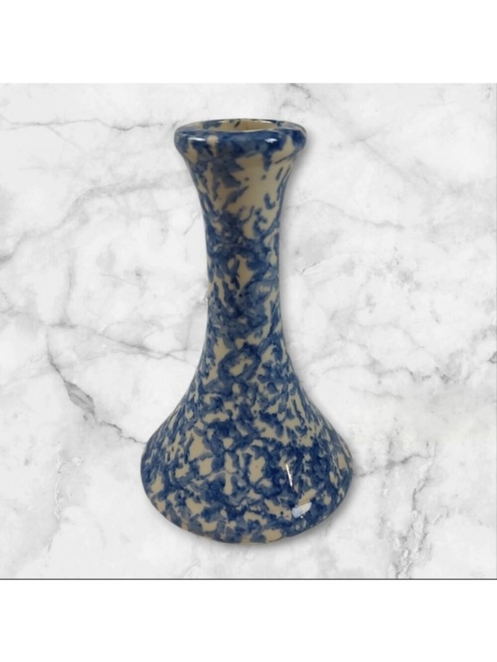 Rustic Farmhouse Blue Spongeware Bud Vase 5.25" Country Home Collection